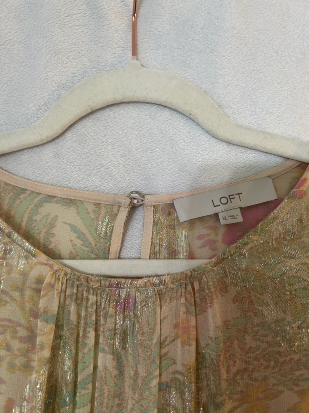 LOFT Metallic Floral Long-Sleeve Tiered Dress in Multi - Picture 2 of 10